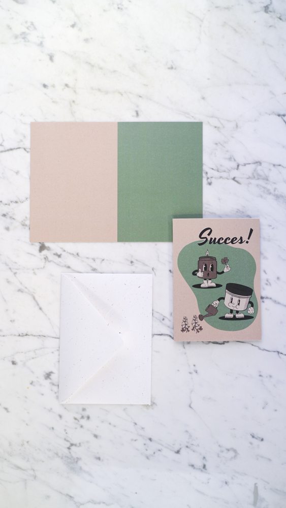 Succes_Groen_Wenskaart_FIK_Kaarsen_Paperwise_Retro_cadeau_kaart